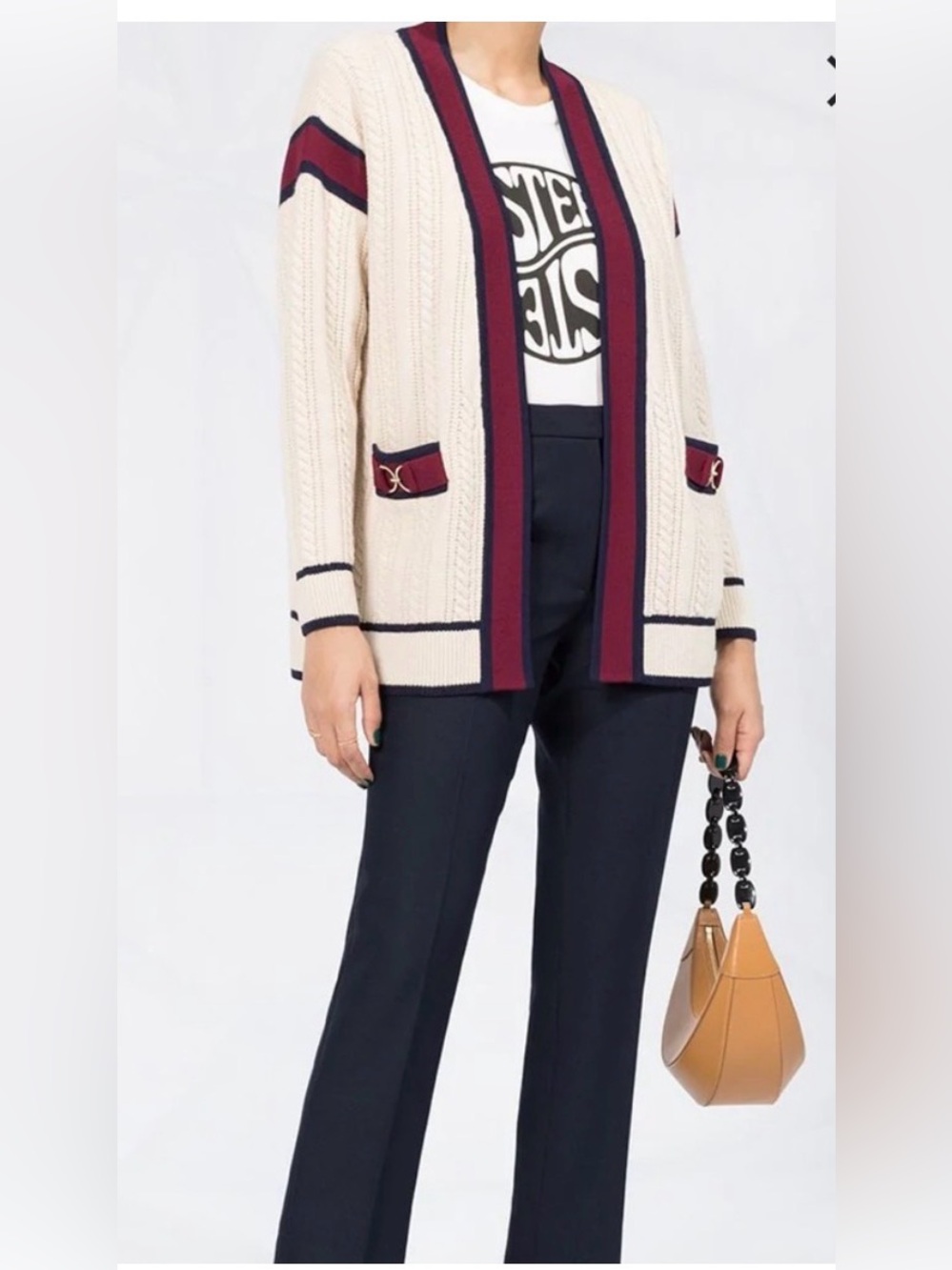 SANDRO Osan Cable Knit Cardigan In Beige. Size M